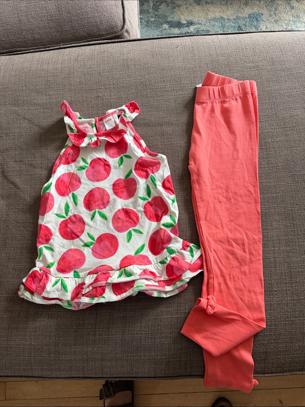 Gymboree Peach Print Ruffle Pajama Set - White & Coral